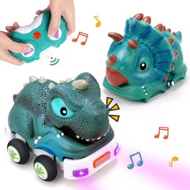 Remote Control Car for Toddler Age 2 3 4 5,Dino RC Cars with Light & Music，Electric Dinosaur Toys for Kids，Christmas Birthday Toy for Boys & Girls