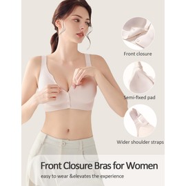Gailife Jelly Front Closure Bras for Women Wireless No Underwire Comfort Convenient Seamless Supportive Mastectomy Bralettes, Skin, M
