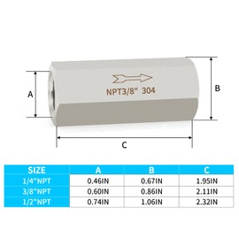 ChillWaves 304 Stainless Steel In-Line Siamese Check Valve 3/8" NPT Female Thread, One-Way Non-return Check Valve，Prevent Water Back-flow(1-PACK)