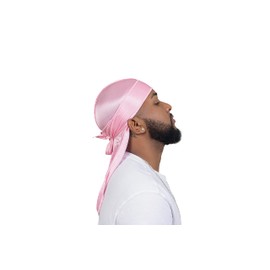 ForceWave - Paquete de 4 tapas sedosas Durags y onduladas para hombre, tela de tecnología húmeda, satén Du-Rag, Rosa+gris+negro, Small