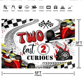 Aperturee 5x3ft Red Race Car Happy Birthday Backdrop Two Fast 2nd Birthday Decorations Exciting Game Checkered Flag Racing Party Photo Background for Boys Kids Birthday Party Supplies