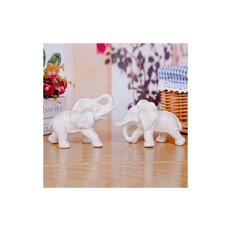 Gishima Set of 2 White Ceramic Elephant Lovers Statue Figurines