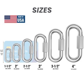 (Made in USA) Stainless Steel Chain Quick Links Locking Carabiners, Chain Hooks Heavy Duty Chain Durable, Anti-Rust, Carabiner for Big Chain, Hammock Hanging, Camping 6-12-20-30 Pack (4'', 6)