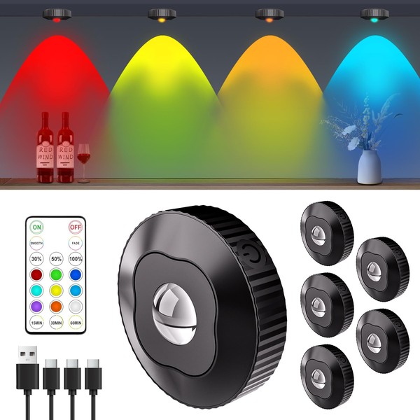 CozyHale Puck Lights with Remote, Rechargeable Under Cabinet Lights, Tap