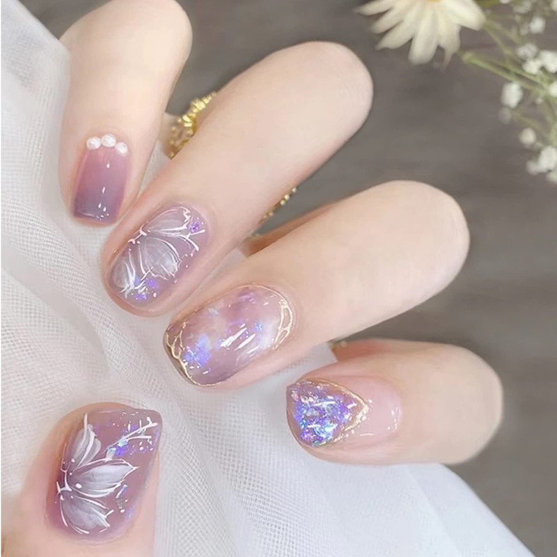 HAPVITAL 24-Piece Set, Nail Tips, Short, Spring and Summer Trend,