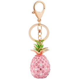 JewelBeauty Pineapple Crystal Rhinestone Keyring Charm Pendant Bag Key Ring Keychain (Pink)