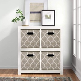 i BKGOO Cloth Storage Bins Set of 4 Thick Fabric Drawers Foldable Cubes Basket Organizer Container with Dual Metal Handles for Shelf Cabinet Bookcase Boxes Grey-Brown 10.5x10.5x11 inch