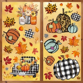 Horaldaily 108 PCS Fall Window Cling Sticker, Thanksgiving Autumn Harvest Colorful Pumpkin Truck Leaves for Home Party Supplies Shop Window Glass Display Decoration