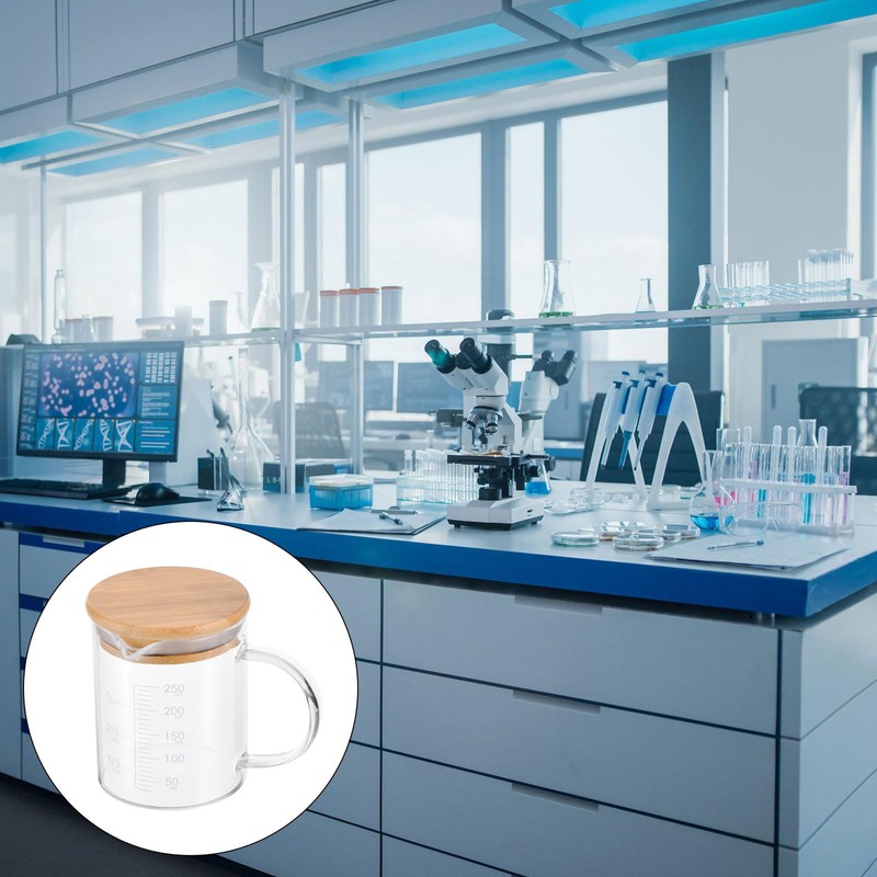 YOKIVE Glass Beaker with Wood Lid, Laboratory Use Liquid Measuring