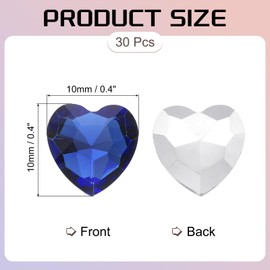 sourcing map 30Pcs Heart Rhinestones, 10mm Pointed Back Heart Glass Rhinestone Gems Crystal for Jewelry Making Costume DIY Crafts, Bright Blue