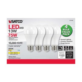 Satco 11455-13A19/LED/830/120V/D/4PK (S11455) A19 A Line Pear LED Light Bulb