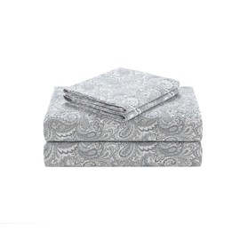 Comfort Spaces 100% Cotton Percale 4 Piece Set Ultra Soft Breathable Deep Pocket Printed Paisley Pattern Sheets with Pillow Cases Bedding, Cal King, Grey