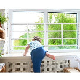 Delmoar Fixed Window Safety Guard 19”x 38” Adjustable Width Prevents Accidental Falls, Non-Egress, Tamper Resistant Screws Included, White, Single Pack