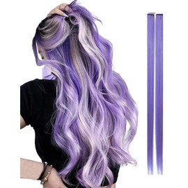 2 x Clip-In Hair Extension Highlights Streaks, Colourful Hair Highlights (Dark Lavender)