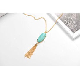 Joya Gift Long Tassel Necklace for Women Sparkly Stone Pendant Gold Fringe Chain Statement Casual Jewelry