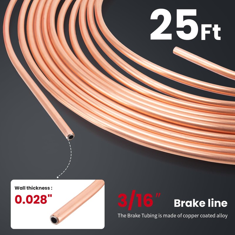 3/16" Brake Line Kit,25 ft 3/16 Copper Coated Brake Line