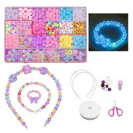 LenKeda Beads Set for Girls, Approximately 750 Pieces, Beads Kit, Accessory Kit, Girls, Toys, Aqua Beads, Glitter, Accessories, Craft Kit, Bracelet, Handmade Accessory Kit for Kids