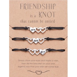 CERSLIMO Friendship Bracelet for Girls - Best Friend Bracelet Friendship Gifts for 3 Girls, Adjustable Bracelets Friendship Gifts for Women | Bff Friendship Bracelets Birthday Christmas Gifts, Heart