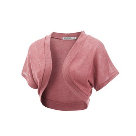 LL WSK1529 Womens Lightweight Knit Mesh Short Sleeve Shrug Open Cardigan Bolero XL Mauve