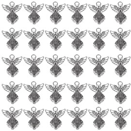 AUEAR, Colgantes de ángel de plata envejecida, para hacer joyas, collares, pulseras, Paquete de 30, Plata