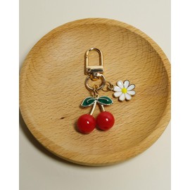 nocoeed Cute Cherry Keychain Bag Charm for Women, Kawaii Cherry Daisy Flower Purse Charm for Girls, Fruit Key Chains Accessories (Solid Red)
