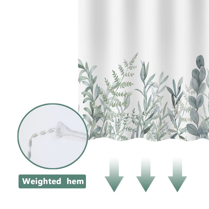 YISURE Long Shower Curtain 200cm Drop for Bathroom, Green Waterproof