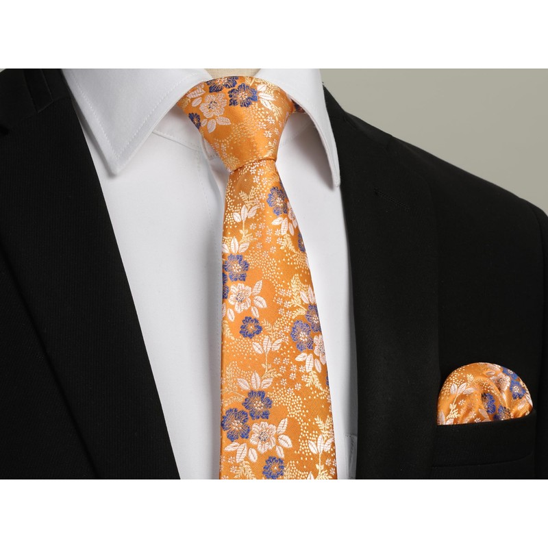 HISDERN Men's Tie Floral Tie and Pocket Square Classic Men's
