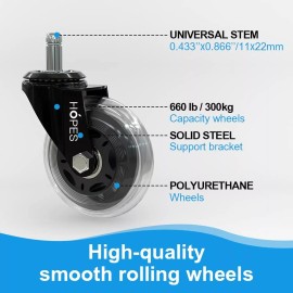 HOPES CASTERS Office Chair Caster Wheels (Set of 5) - Heavy Duty & Safe for All Floors Incl...