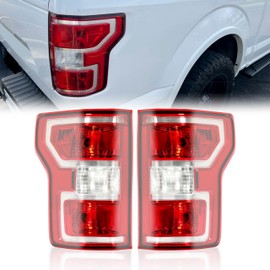 HECASA Tail Light Pair Compatible with 2018-2020 Ford F-150 Taillights Left & Right Replacement for JL3Z-13405-H JL3Z-13404-H Red Lens & Chrome Housing Plastic