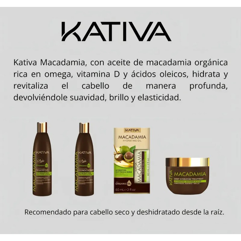 Kativa Macadamia Shampoo Hidratante Cabello Seco 355ml