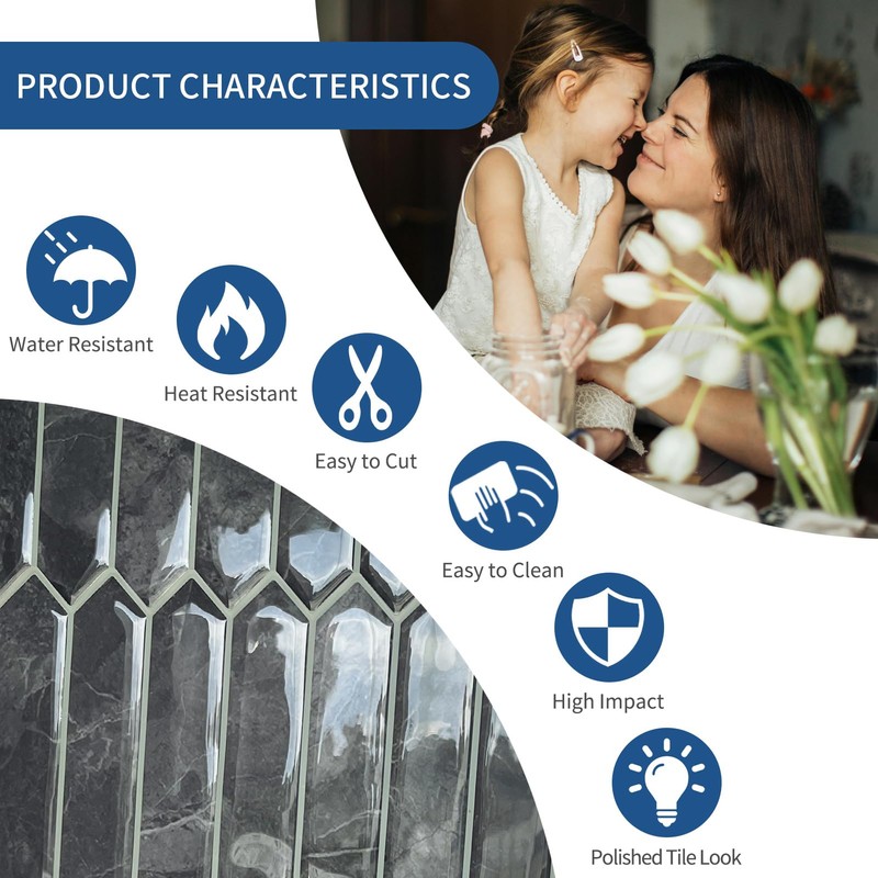 Grey Long Hexagon Tile Peel and Stick Backsplash, 10 Sheets