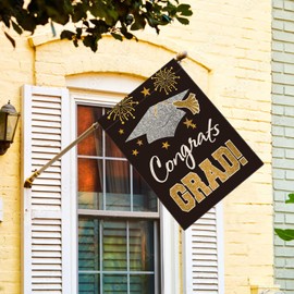 AVOIN colorlife Congrats Grad Diploma Cap House Flag Double Sided, Class Of 2024 Graduation Ceremony Yard Outdoor Decoration 28 x 40 Inch