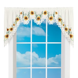 Collections Etc Exquisite Embroidered Sunflower Rod Pocket Curtains with Scalloped Edges