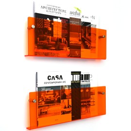 XOHYW 2 Pack Orange Acrylic Magazine Holder, Wall Mount Hanging Bookshelf Literature Storage Rack, Brochure File Display Shelf for Waiting Room, Living Room, Office, Home