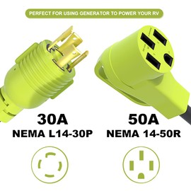 AOWEITOUR 30 Amp to 50 Amp RV Generator Adapter Cord,NEMA L14-30P Twist Lock Male Plug to NEMA 14-50R Female,Outdoor Ower Equipment Suitable for RV Trailer Camper,STW 10 AWG,ETL Listed (12 Inch)