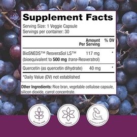 Reserveage Beauty Resveratrol Plus+ 500 mg - Rapid-Release Resveratrol Capsules with Quercetin for Immune System, Brain Health & Cellular Health - Glu
