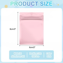 PATIKIL Resealable Packaging Bags for Small Business, 100 Pcs 2x3 Inch Matte Smell Proof Bags Aluminum Sealable Foil Flat Zipper Lock Pouch for Food Storage, Pink