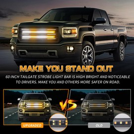 XRIDONSEN 2PCS 24 inch Truck Grill Strobe Lights Strip 288 LED Emergency Tailgate/Rear window/Grille Lights Amber White Flashing Warning Caution Safety Lights for Tow Plow Trucks Construction Vehicles