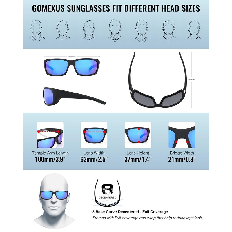 GOMEXUS Polarized Sunglasses Wrap Around Driving Fishing Cycling Sports Men