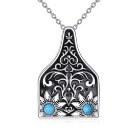 LUHE Western Cattle Tag Necklace for Women Sterling Silver Boho Turquoise Western CowTag Pendant Necklace with Sunflower Jewelry Gift for Her, Small, Sterling Silver, Turquoise