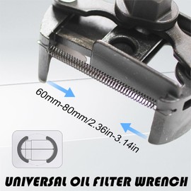 Adjustable Universal Oil Filter Wrench for 60 - 80mm Filters 1/2" Drive, Auto Clamp Spring, Multi Tooth Design, Durable Carbon Steel, Perfect for Vehicle Maintenance, Fits 2.36 - 3.15 Inches Filters