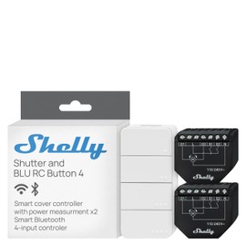 Shelly Shutter (2 Pieces) & BLU RC Button 4 (Bundle) - WiFi Powered Smart Relay Switch, 2 Channels, 4A, Power Measurement, Shutter Switch, Home Automation, No Hub Required, Alexa & Google