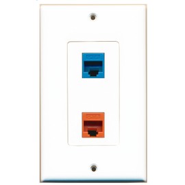 RiteAV 1 Port Cat6 Ethernet Orange 1 Port Cat6 Ethernet Blue Wall Plate Oversized Jumbo MIDI