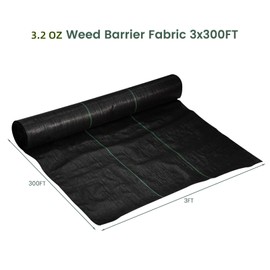 Weed Barrier Fabric 3.2OZ 3x300FT Weed Barrier Landscape Fabric Garden Fabric Weed Barrier for Flower Bed,Driveway,Garden and Greenhouse,Black,3x300FT,3.2OZ