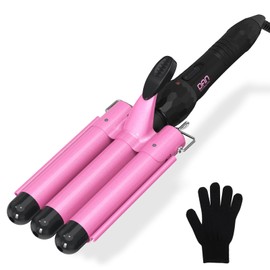 DAN Technology 3 Barrel Curling Iron Wand 1 Inch Ceramic Hair Waver，Pink