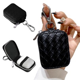 Fofvccv Earbud Case, Headphone Storage Case for AirPods 4/1/2/3/Pro 2, Leather Plaid Zipper Carrying Pouch Earbuds Bag with Keychain for Wireless Earphones, Wired Headphone & USB Cable Lattice Black