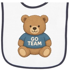 inktastic Cute Bear Cartoon Go Team Cheerful Baby Terry Cloth Bib White and Navy 46a3f