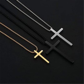 Uacife Cross Necklace for Men, Stainless Steel Cross Pendant Necklaces for Men Pendant Chain Chain Golden Silver Black Cross Necklace Gifts for Men Women Box Chain (Silver, Cross Pendant 1.7"*1.0")