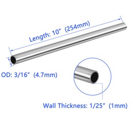 Tynulox 3/16" OD 304 Stainless Steel Tube, Thickened Pipe Wall & Weldable Tubing, Round Metal Pipe Industrial Straight Tube 10 inch Length (5 Pcs)