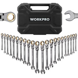 WORKPRO 22-Piece Flex-Head Ratcheting Wrench Set, Ratchet Combination Wrench Sets with Organizer Box, Nickel Plating, 72 Teeth, Metric 6-18mm & SAE 1/4-3/4"